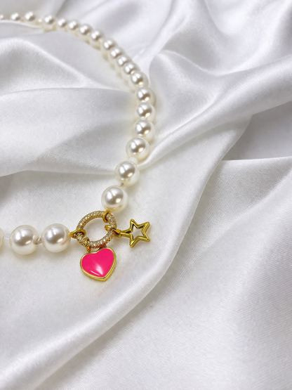 Collana Perle Charm Cuore & Stella