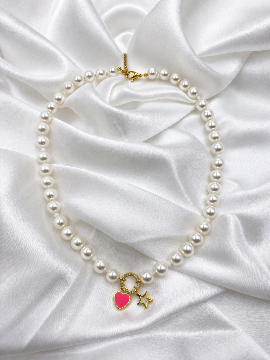 Collana Perle Charm Cuore & Stella