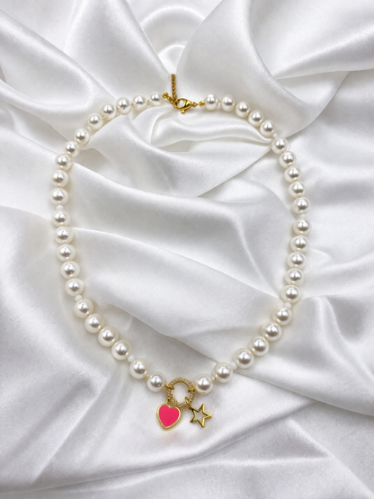 Collana Perle Charm Cuore & Stella