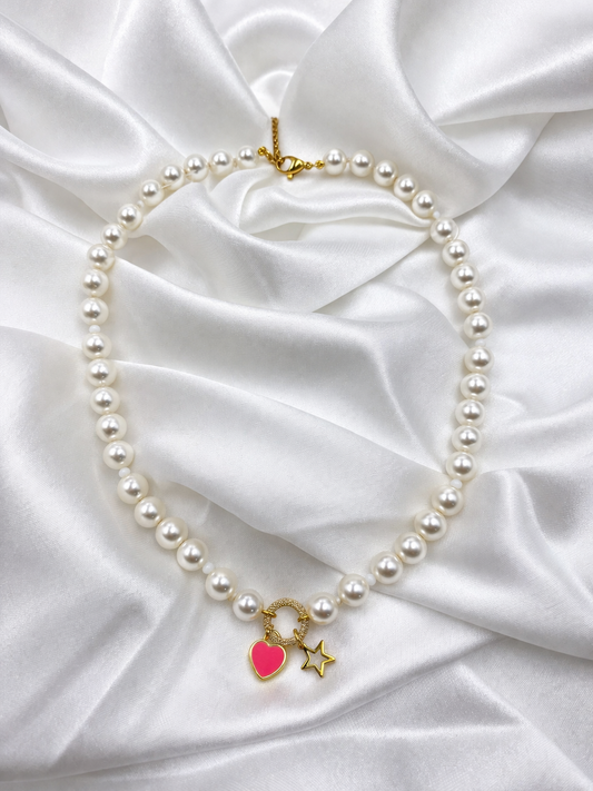 Collana Perle Charm Cuore & Stella