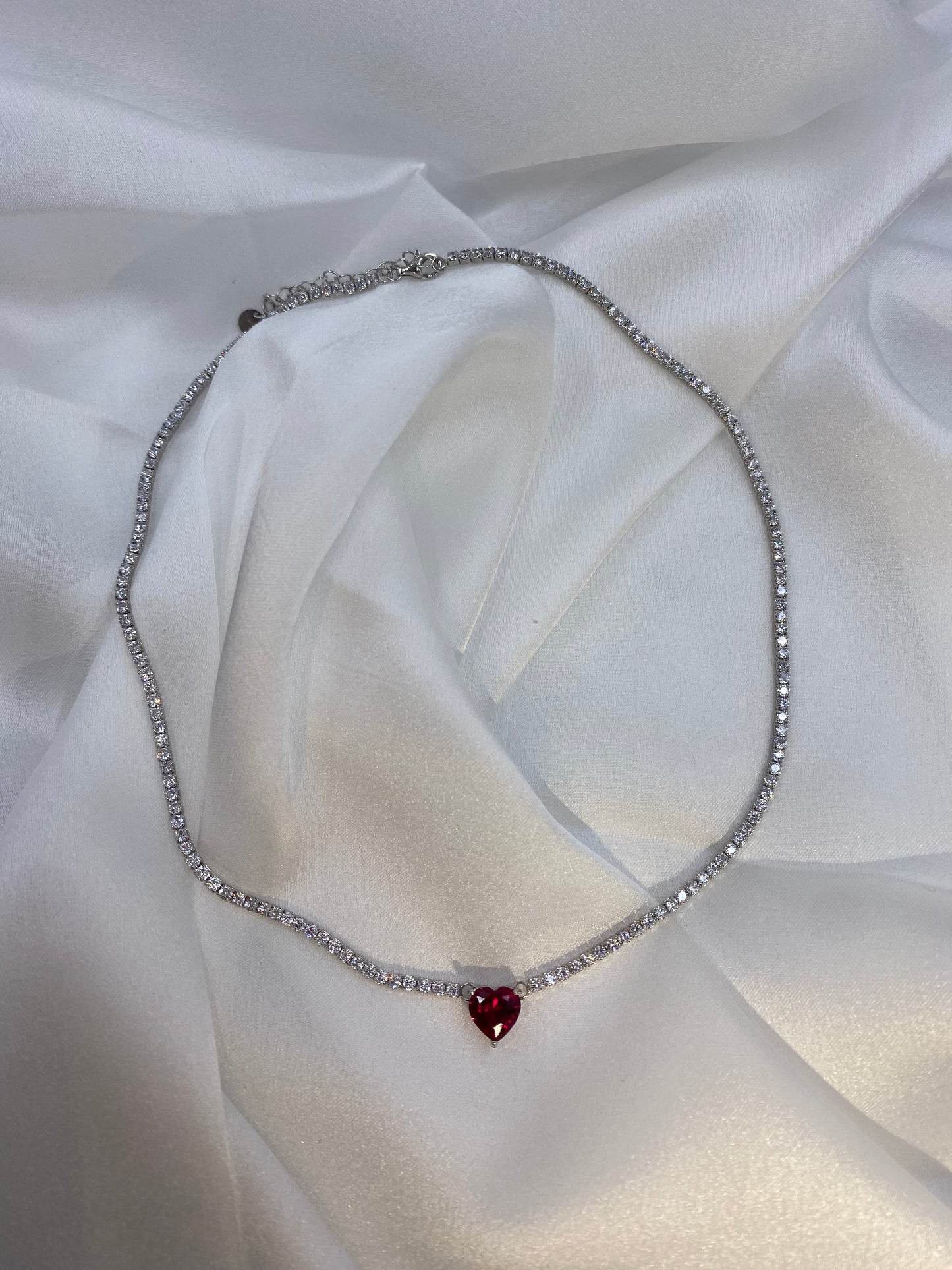 Collana Tennis Cuore in Argento 925 con Zirconi