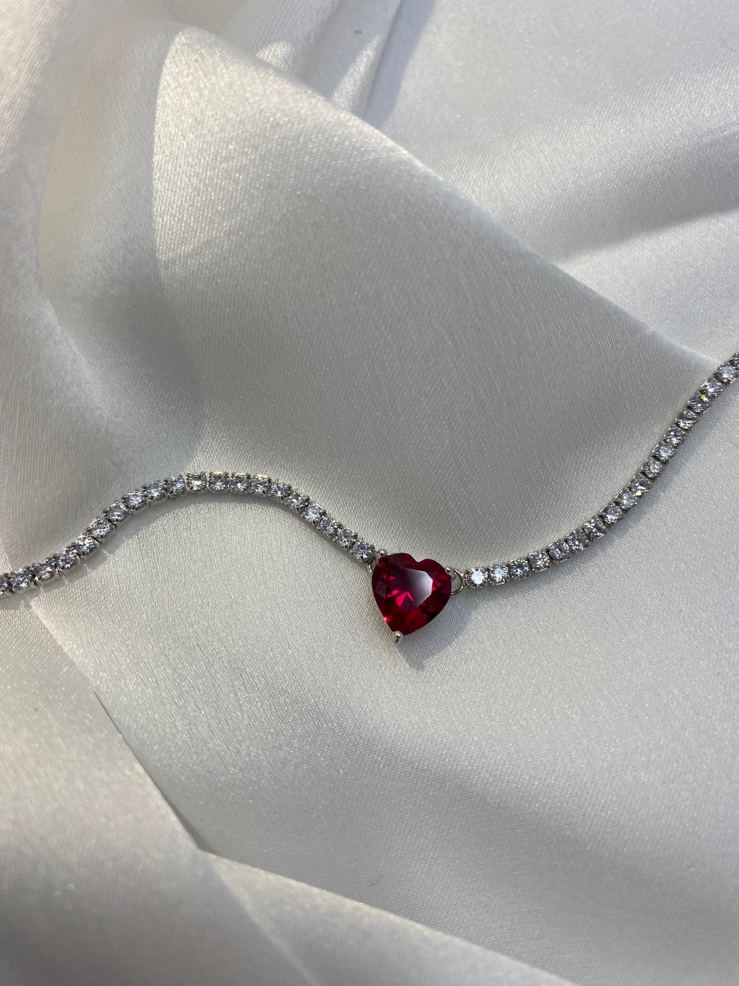 Collana Tennis Cuore in Argento 925 con Zirconi